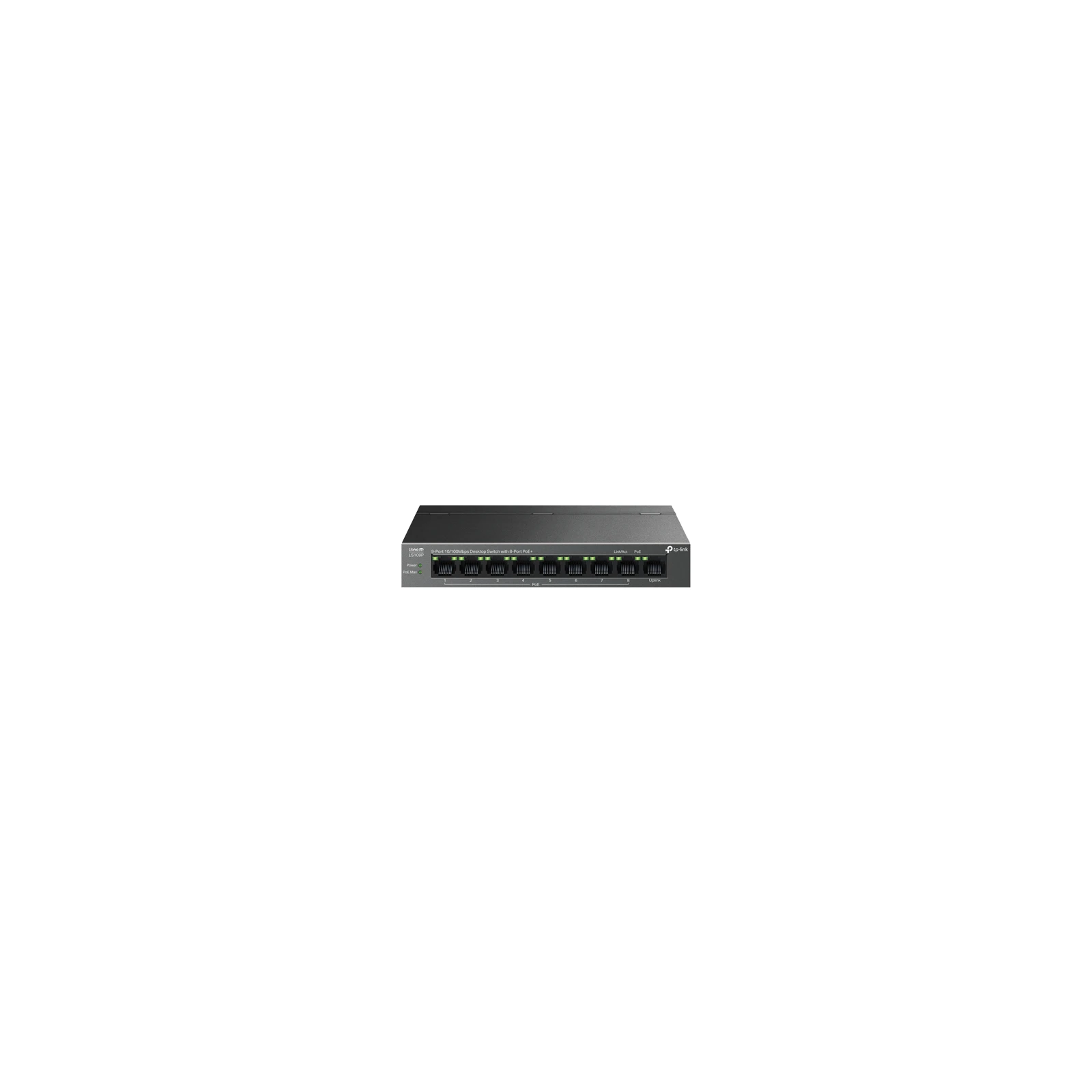 Switch LiteWave, 8 x RJ45 10/100 Mbps PoE, 1 x RJ45 10/100 Mbps, Buget PoE 63W, Unmanaged - TP-Link LS109P