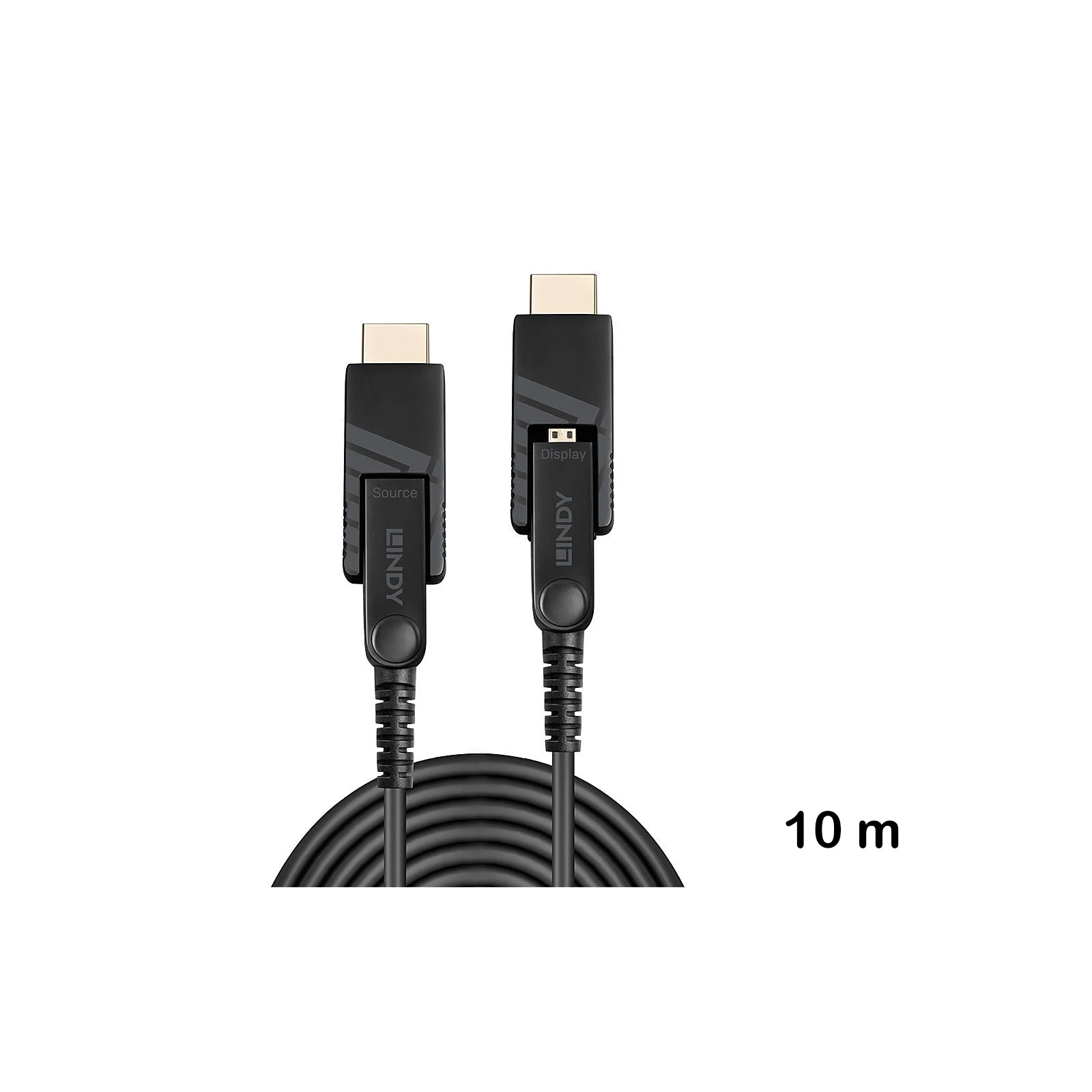 Cablu hibrid micro-HDMI 4K60 cu fibră optică de 10 m, cu conectori HDMI și DVI detașabil, Lindy 38320