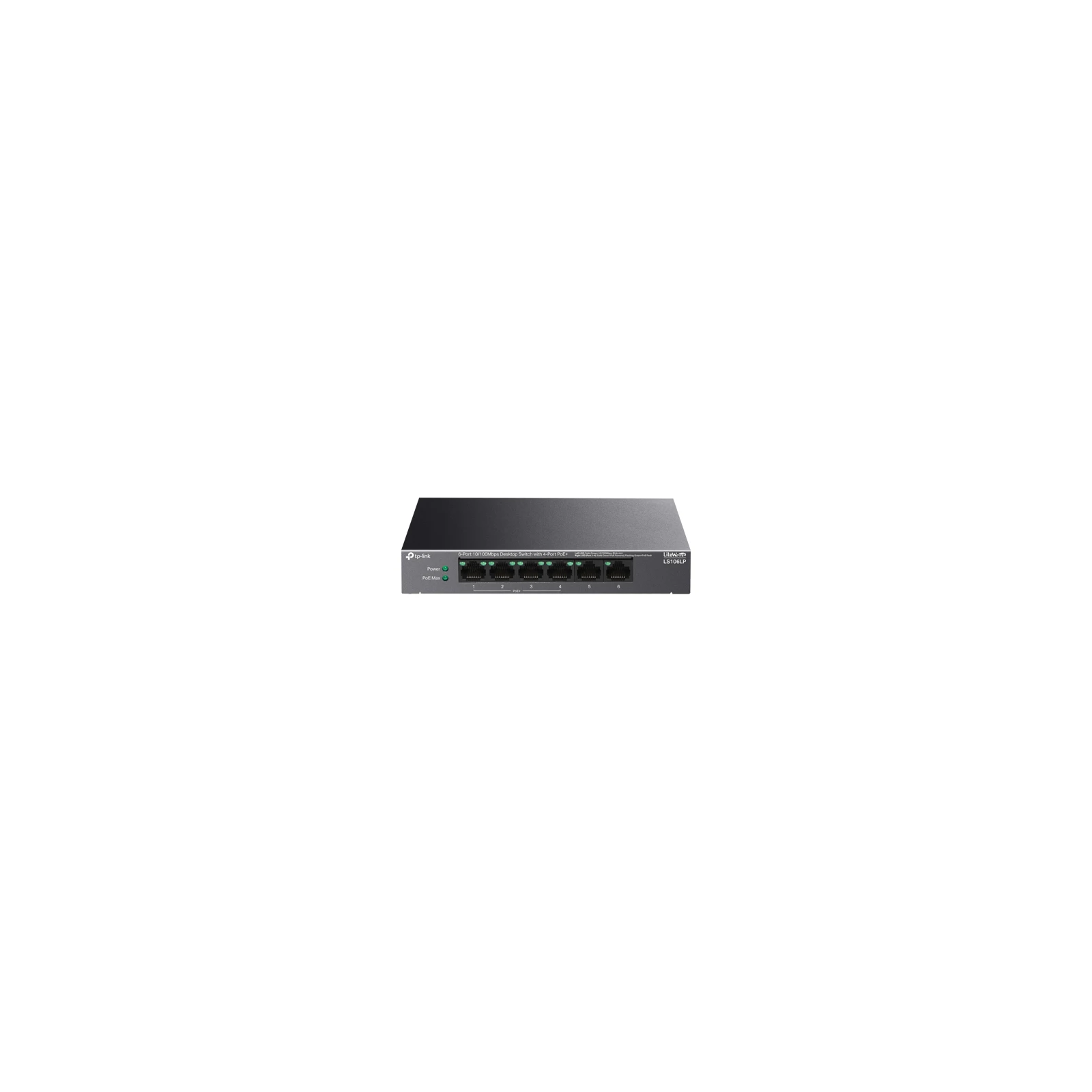 Switch LiteWave, 4 x RJ45 10/100 Mbps PoE, 2 x RJ45 10/100 Mbps, Buget PoE 41W, Unmanaged - TP-Link LS106LP