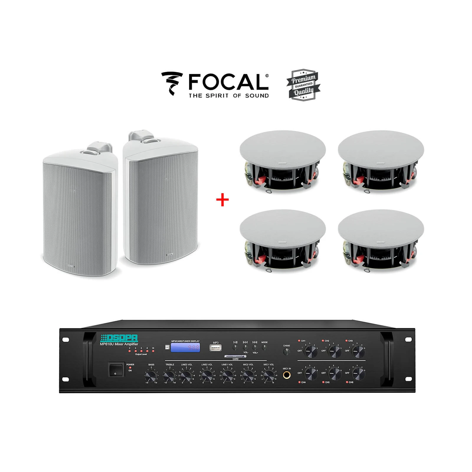 Sistem Sonorizare Premium 180W Cafenea / Restaurant Interior si Exterior cu boxe FOCAL si DSPPA MP610U