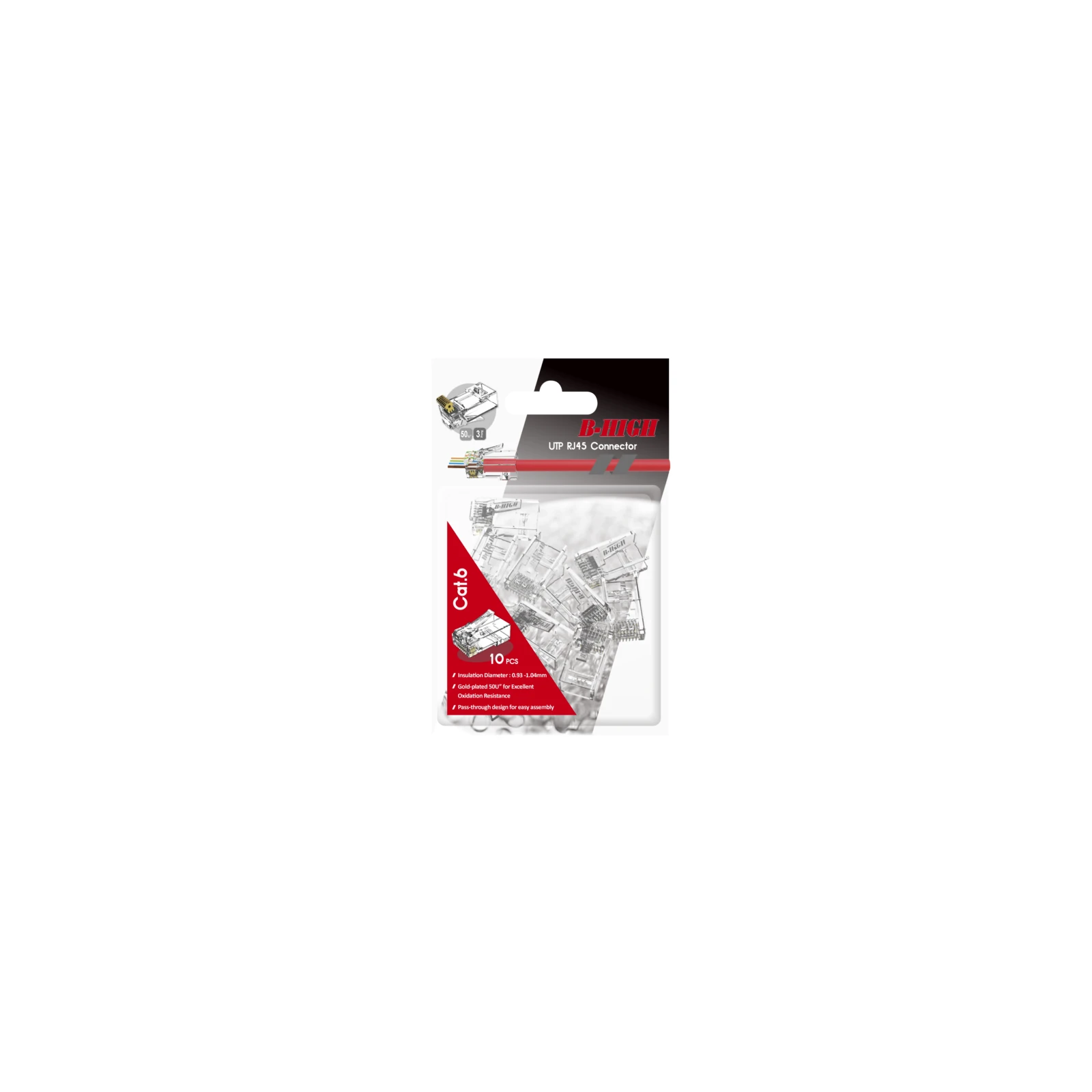 Set 10 conectori UTP RJ45 Cat.6A PASS THROUGH BH-01-00211- Conector modular CAT 6 UTP , J45