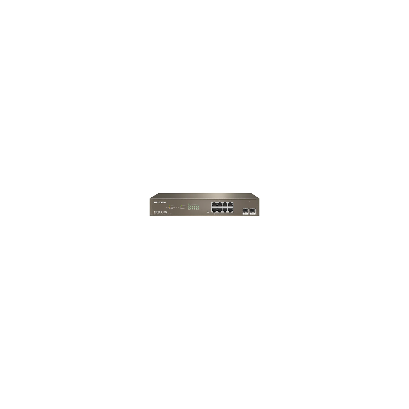 Switch 8 porturi PoE Gigabit, uplink 2 porturi SFP Gigabit, 130W, Cloud Management - IP-COM G3310P-8-150W