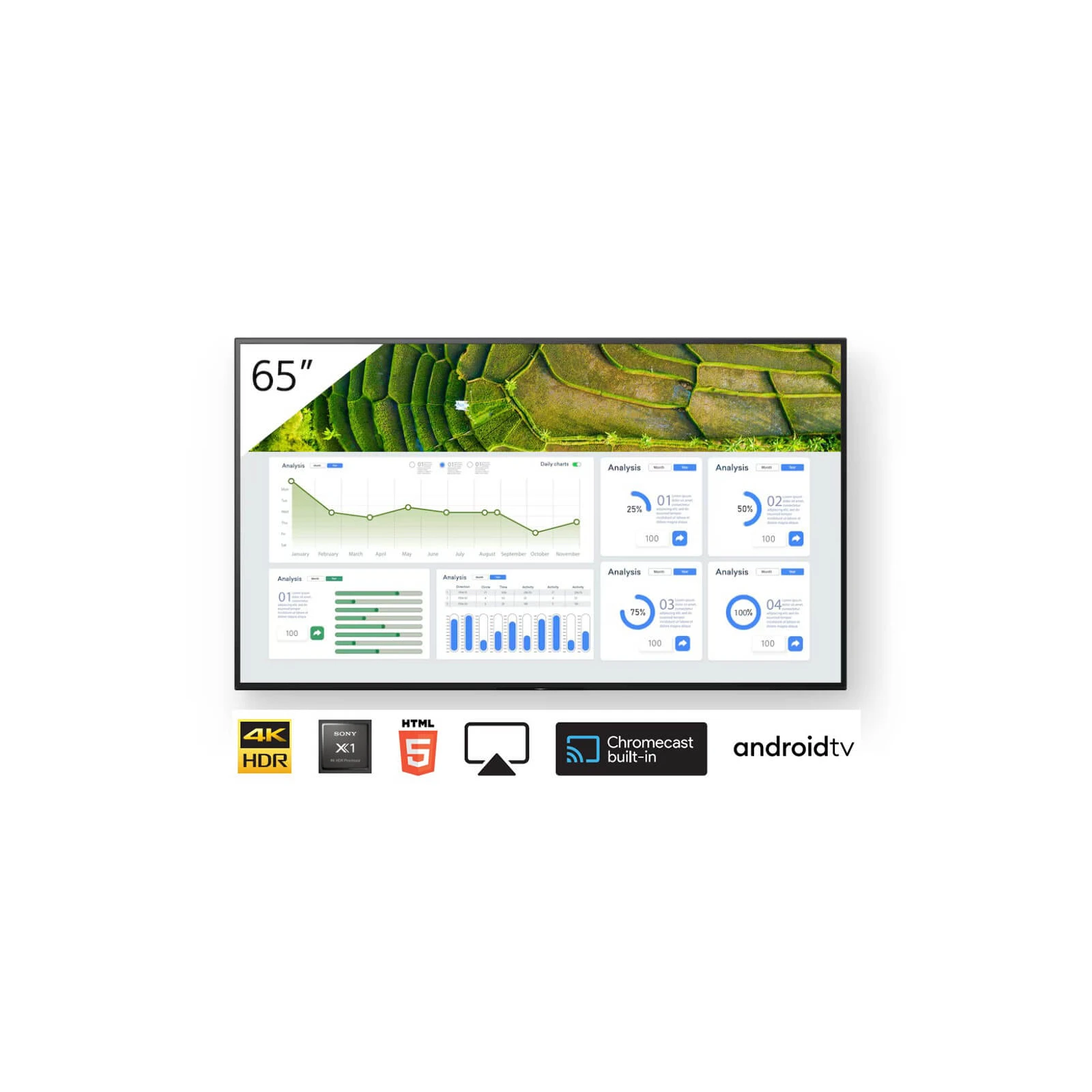 Display profesional 65" Sony Bravia, FW-65BZ30L, 440cd, 24/7, Landscape/Portrait, Apple AirPlay/Chromecast încorporat