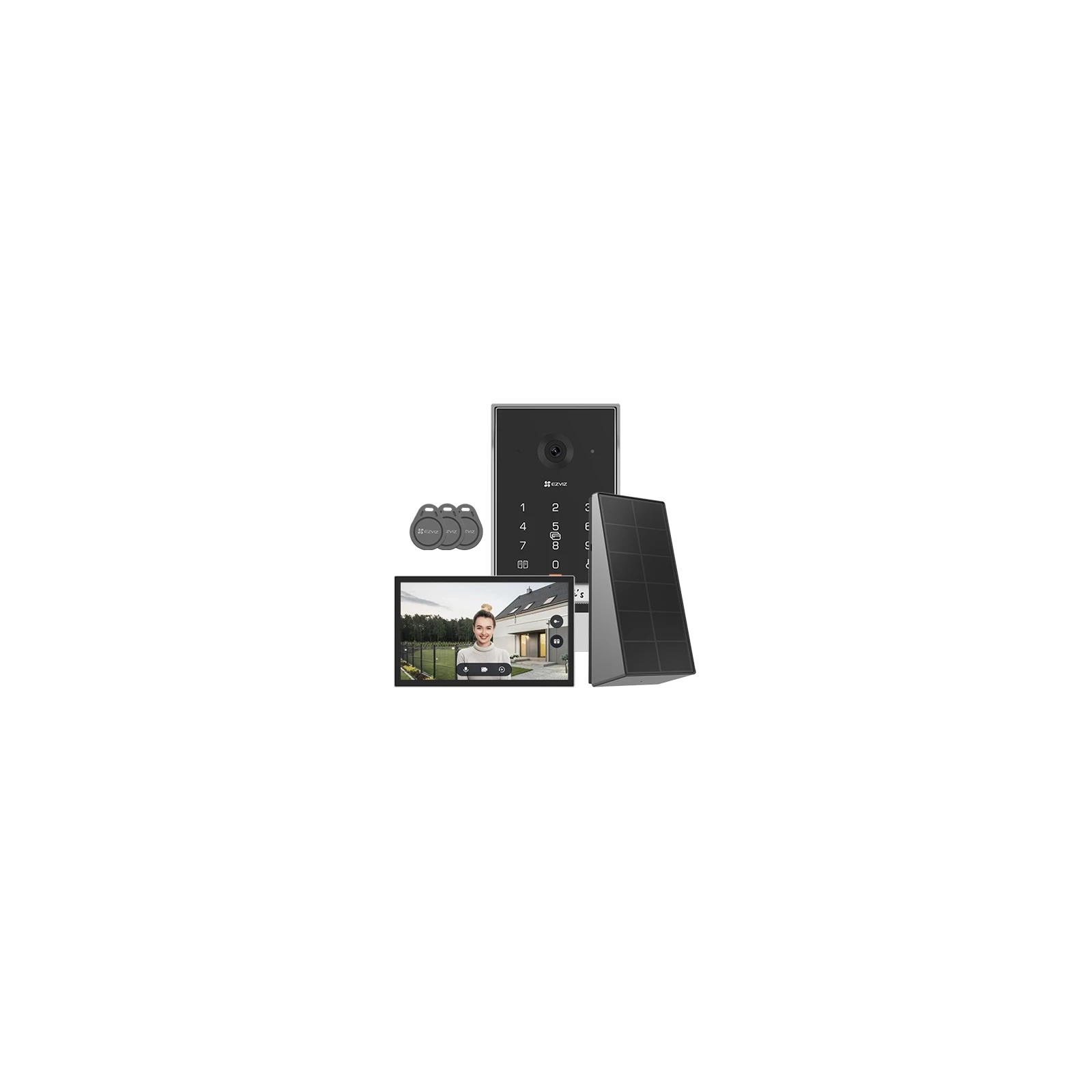 Kit video-interfon, Monitor tactil 7 inch, camera 2K, IR 5m, SDcard, Wi-Fi5, Panou Solar - EZVIZ CS-EP7-3MP-SP