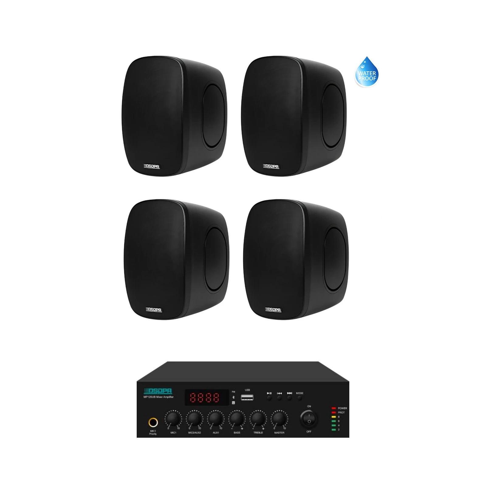 Pachet Sonorizare Terasa 200W pe 100V cu amplif. DSPPA MP250UB si 4x boxe DSP6050 Negru - TG26