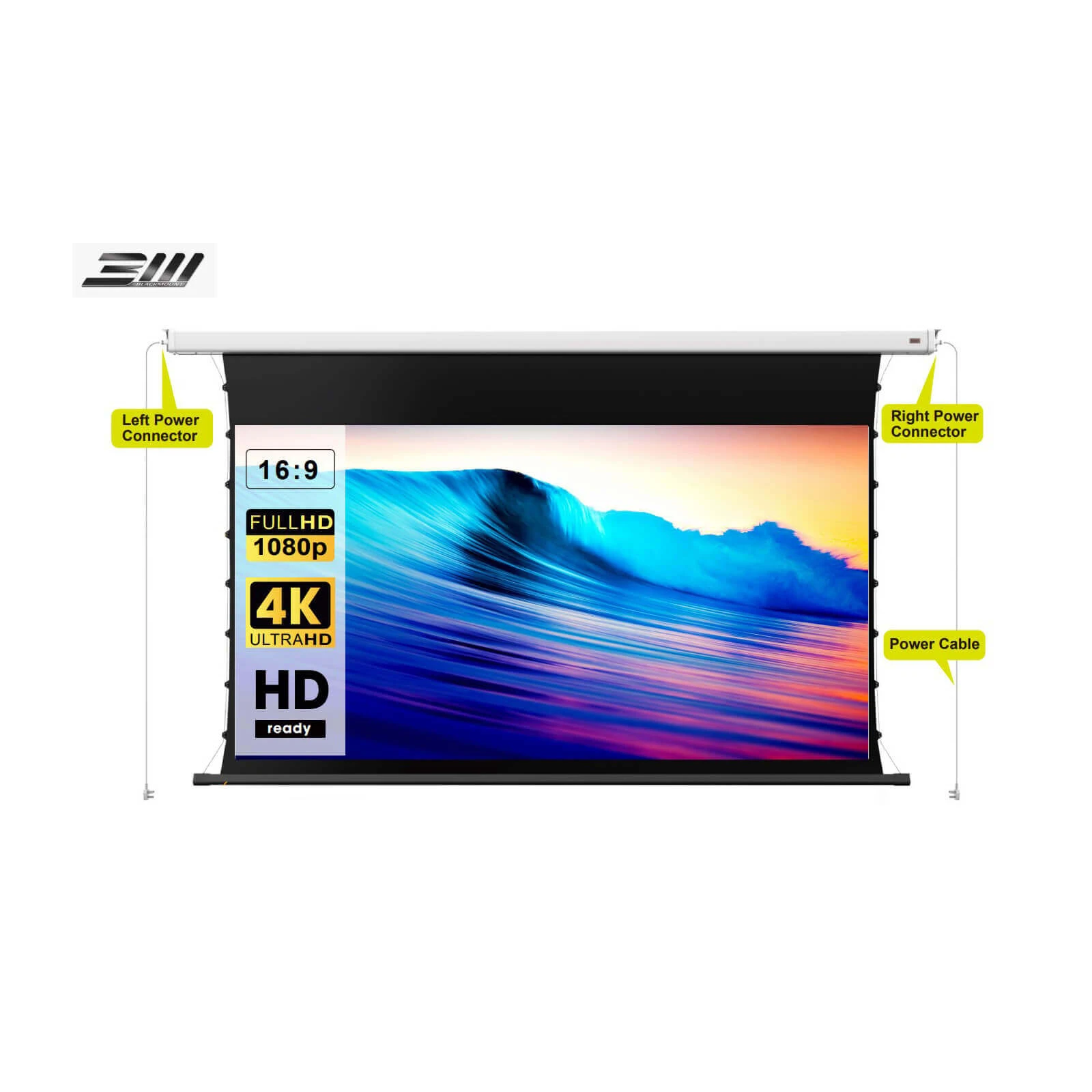 Ecran de proiectie electric tensionat de perete/tavan Blackmount, 240x135 cm, Format 16:9