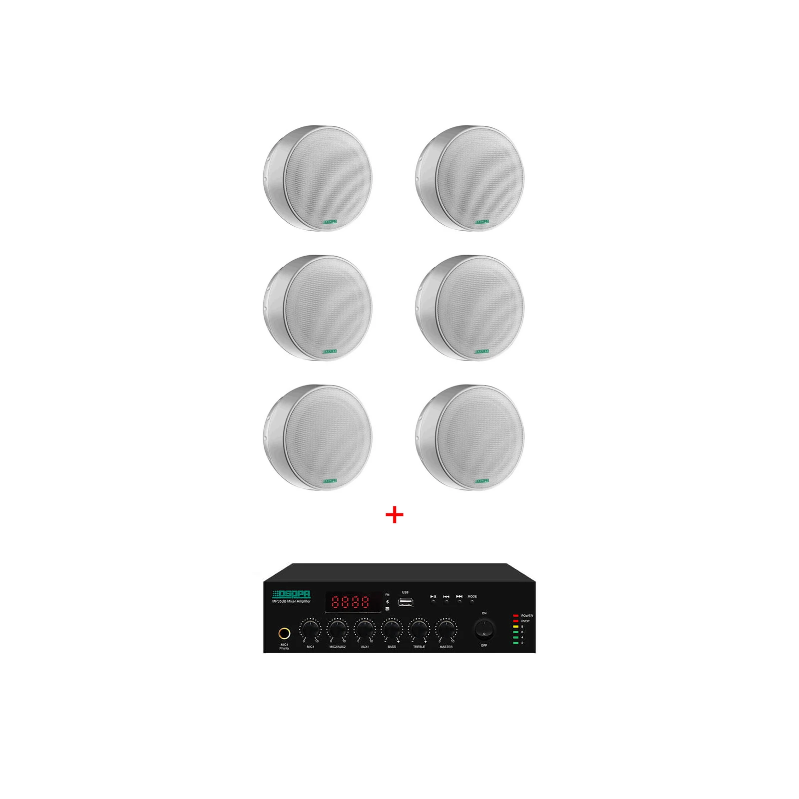 Pachet de sonorizare 36W cu boxe aparente 6W DSPPA DSP5311 si amplificator MP60UB, 100V