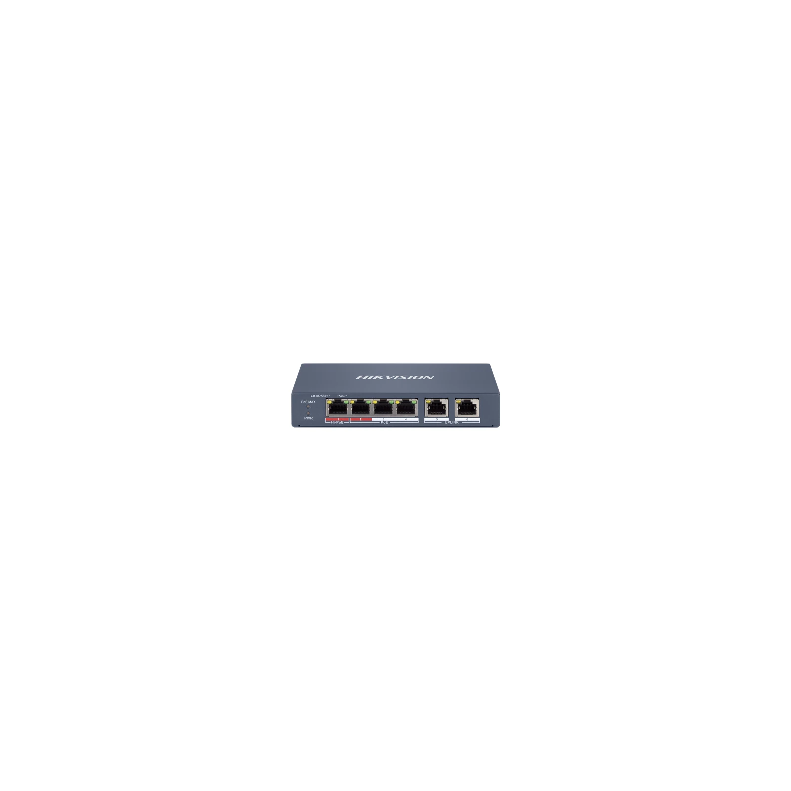 Switch 4 x RJ45 100 Mbps PoE at/af/bt, 2 x RJ45 100 Mbps Uplink, Management - HIKVISION DS-3E1106HP-EI